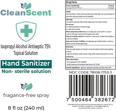 CleenScent Hand Sanitizer Solution 240 ml Spray label.jpg Bottle Front and back label 240 ml Spray - CleenScent Hand Sanitizer Solution 240 ml Spray label
